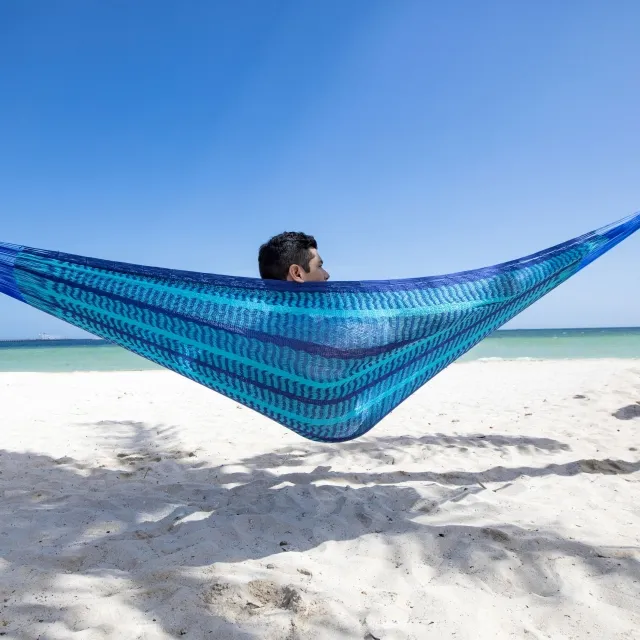Mexican net hammock double dark and light blue by MacaMex MA-00027 color blau