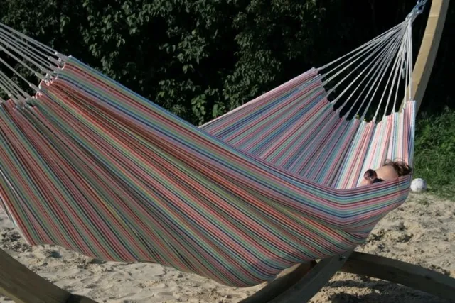 Wooden large hammock stand with 4 meter hammock Brasil Comfort Otono by MacaMex BNT813 D104MS-O color bunt