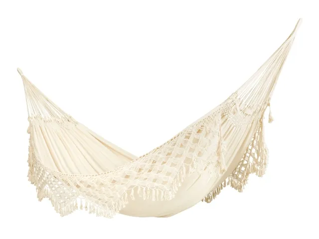 Bossanova Latte - King size hammock with macramé in organic cotton, natural white by LaSiesta LS-BSH18-11 color natur / beige