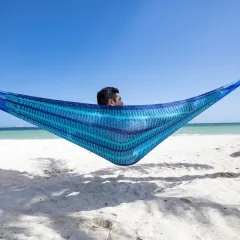 Mexican net hammock double dark and light blue by MacaMex MA-00027 color blau