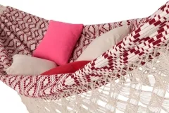 Brasil Deluxe Jacquard Barrique double hammock cotton white red with Macrame by MacaMex MA-01105 color rot