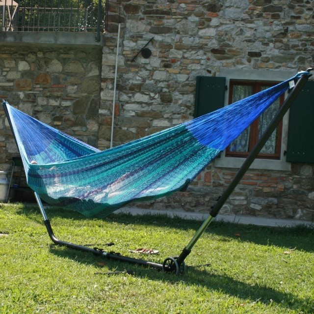 Cuba Gigante Ständer aus Metall mit Mexikanischer Netzhängematte Matrimonial caribe blau by MacaMex MA-90874 color blau