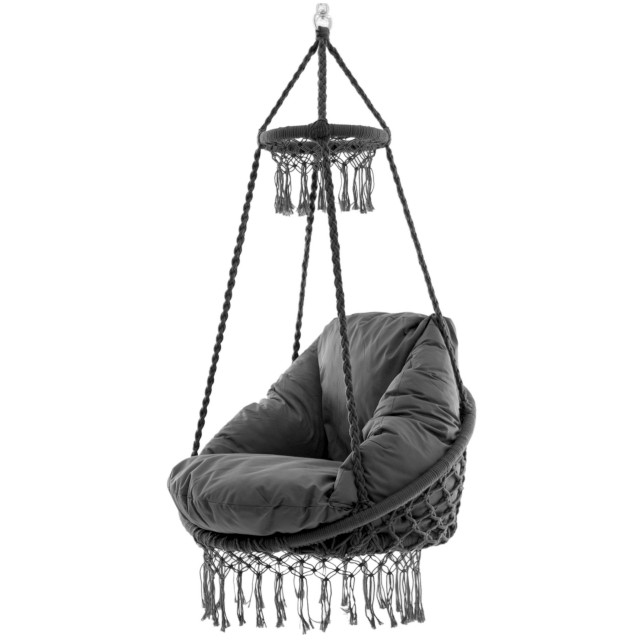 Polyester Macrame Deluxe Chair With Fringe - Fog Grey by Vivere VI-MACRAME-02 color Grau / Silber