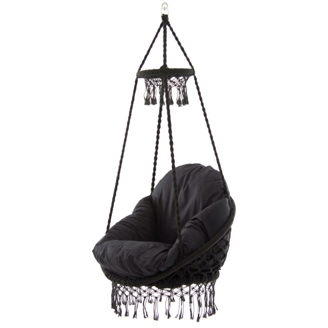 Polyester Macrame Deluxe Chair With Fringe - Eclipse -dark blue by Vivere VI-MACRAME-03 color schwarz