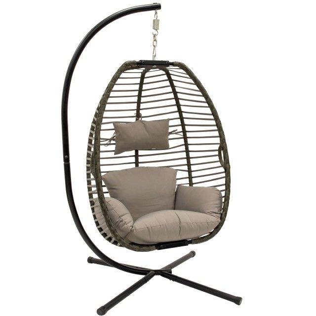 Nest Hanging Chair With Stand In Moonstone - grey by Vivere VI-NESTDFR-MS color Grau / Silber