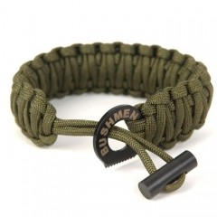 Bracelet with fire steel and paracord rope 6 meters green